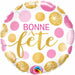 Colorful 18" Bonne Fete Balloon With Confetti And Polka Dots.