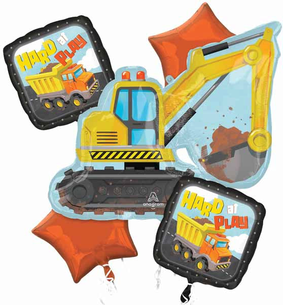 Construction excavator foil balloon bouquet