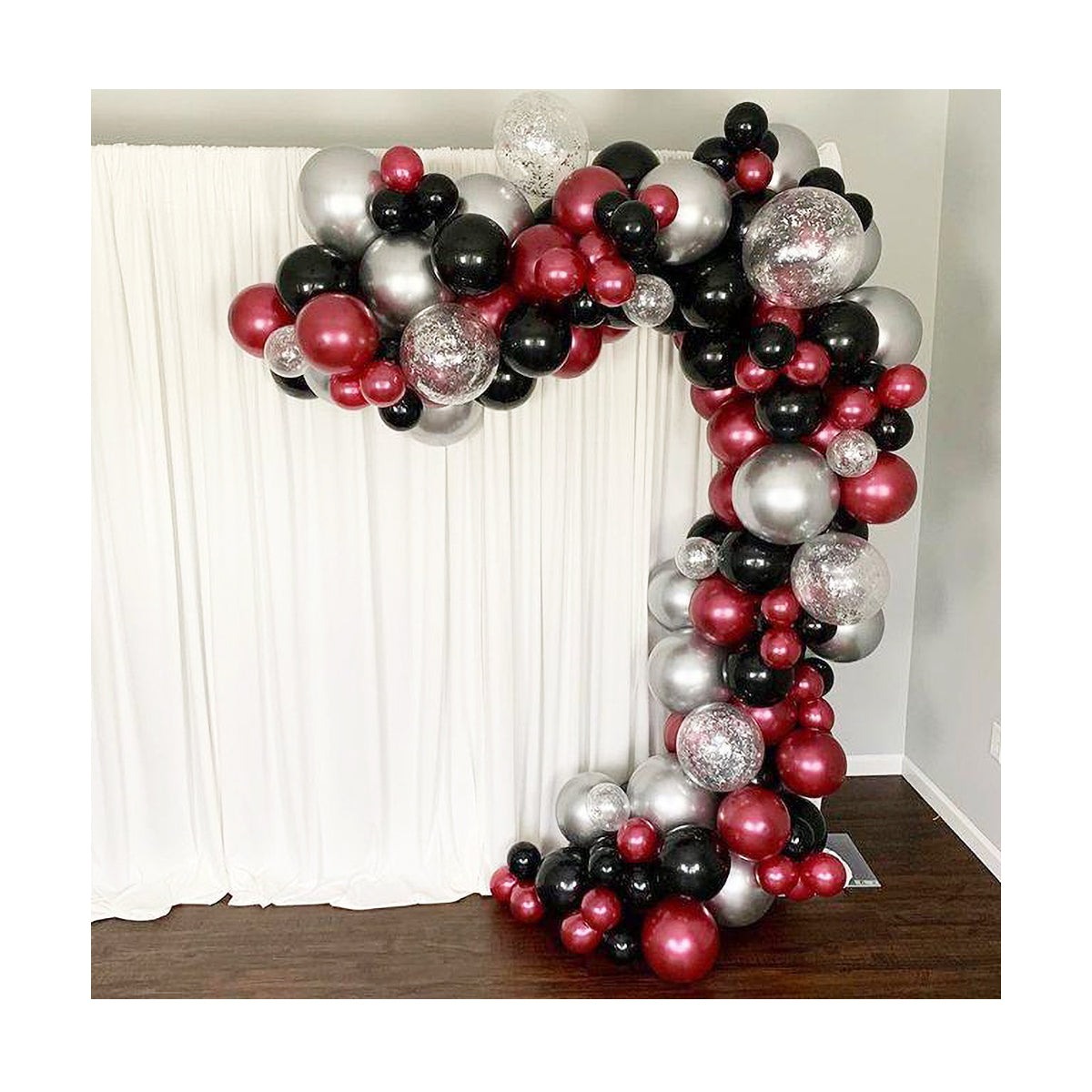 black and burgundy balloon arch and garland kit