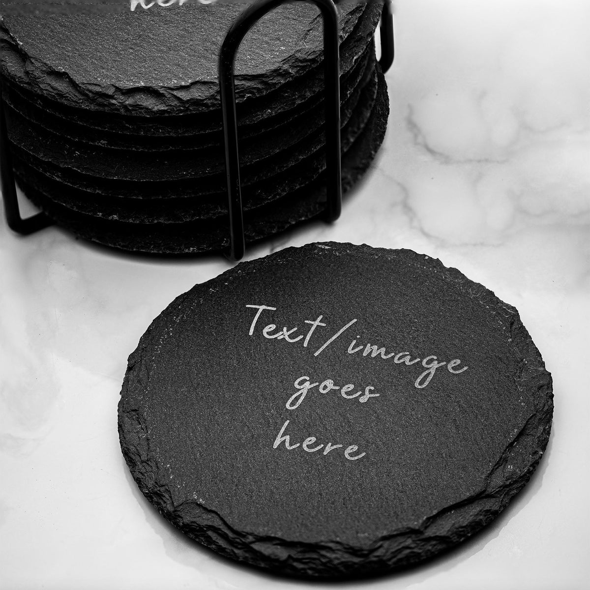 Colorful ceramic coasters arranged neatly on a wooden tabletop, showcasing various patterns and designs. These coasters are perfect for protecting surfaces while adding a touch of style to any home decor.