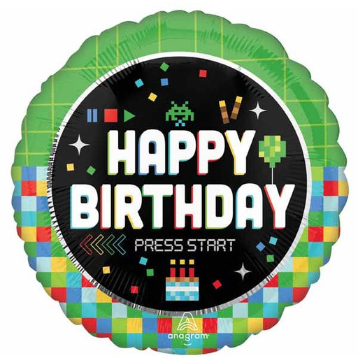 8-Bit Happy Birthday 18-Inch Round Foil Balloon