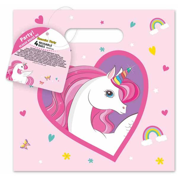 Unicorn Rainbow Reusable Party Bags, 4 Pack