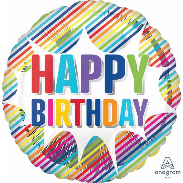 Happy Birthday Striped Burst 18-Inch Round Foil Balloon