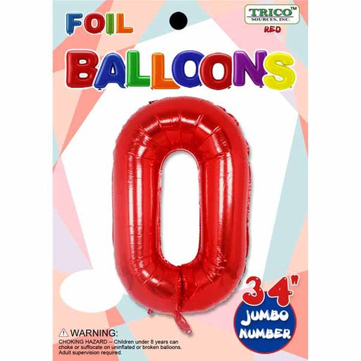34-Inch Red Number 0 Foil Balloon
