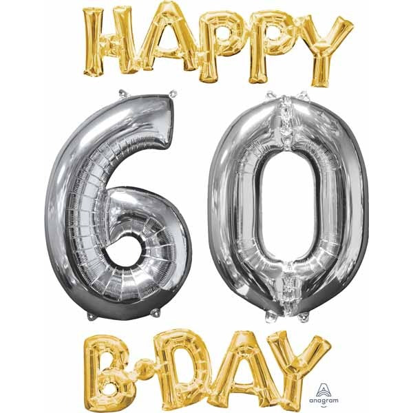 Happy 60th Birthday Gold and Silver Foil Balloon
