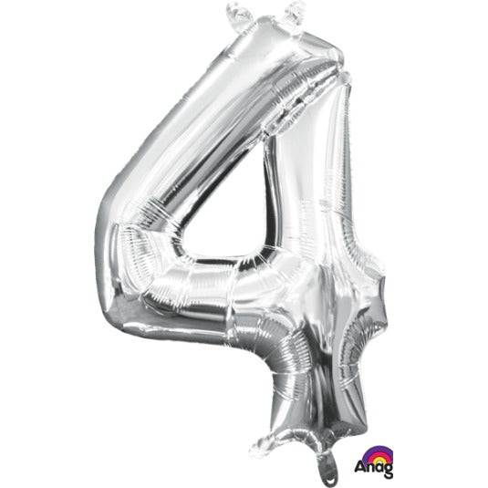 Silver Number 4 Balloon, 16 Inch