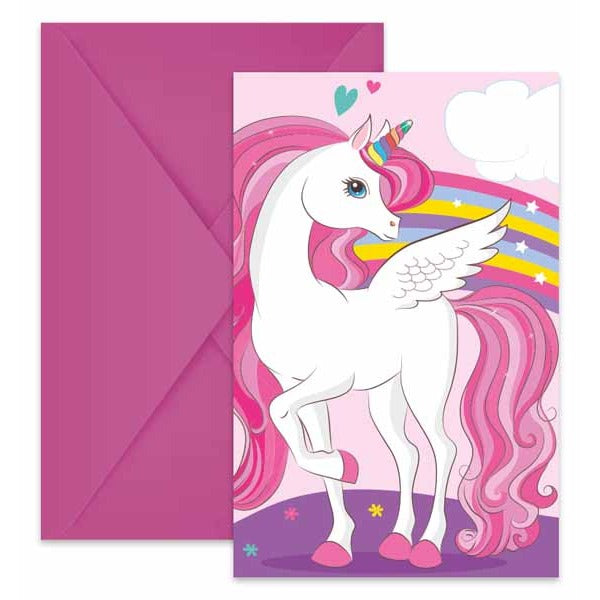 Unicorn Rainbow Party Invitations with Envelopes, 6 Pack