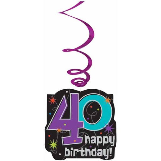 40th Birthday Hanging Swirl Decorations, 12 Count