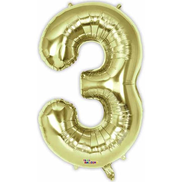 34-Inch White Gold Number 3 Balloon