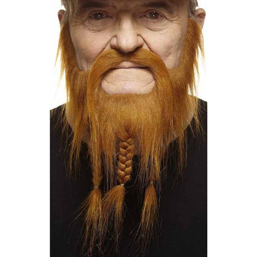 Strawberry Red Short Costume Beard with 3 Braids