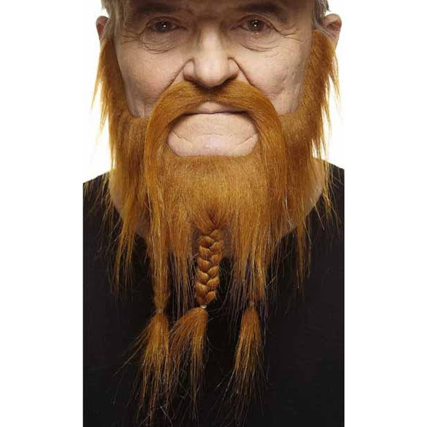 Strawberry Red Short Costume Beard with 3 Braids