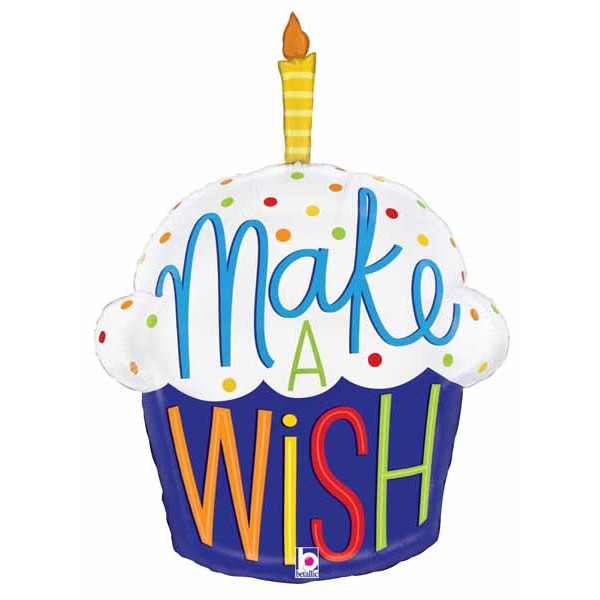 Make a Wish Cupcake 28-Inch Foil Birthday Balloon