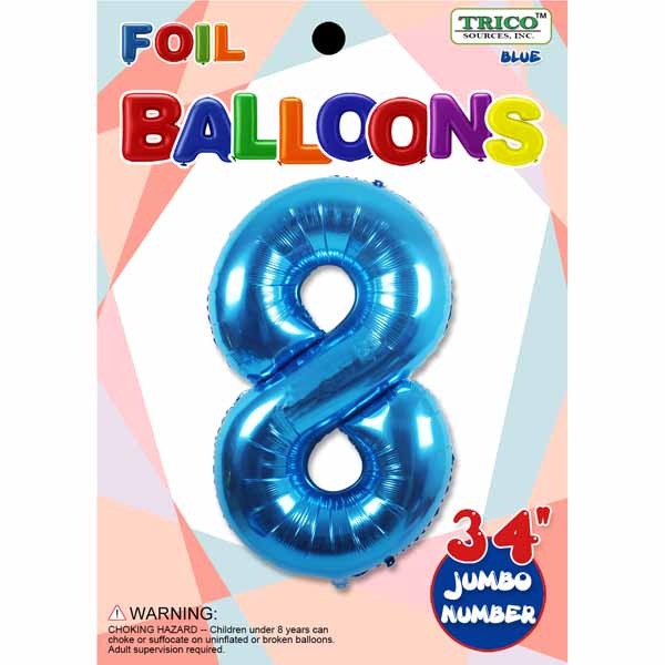 Blue Number 8 Foil Balloon, 34 Inch