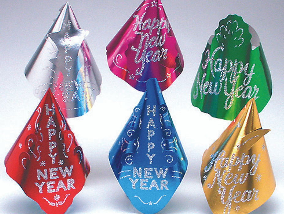 Glittered Foil Happy New Year Party Hats - Sparkle into the New Year!