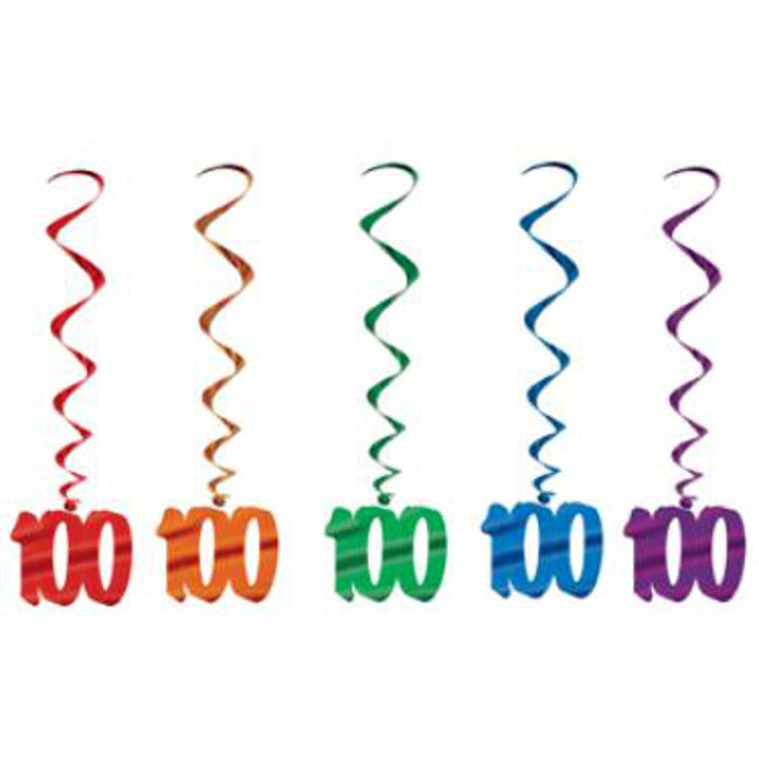 Centennial Celebration Multicolor Dangling Birthday Whirls (5/Pk)