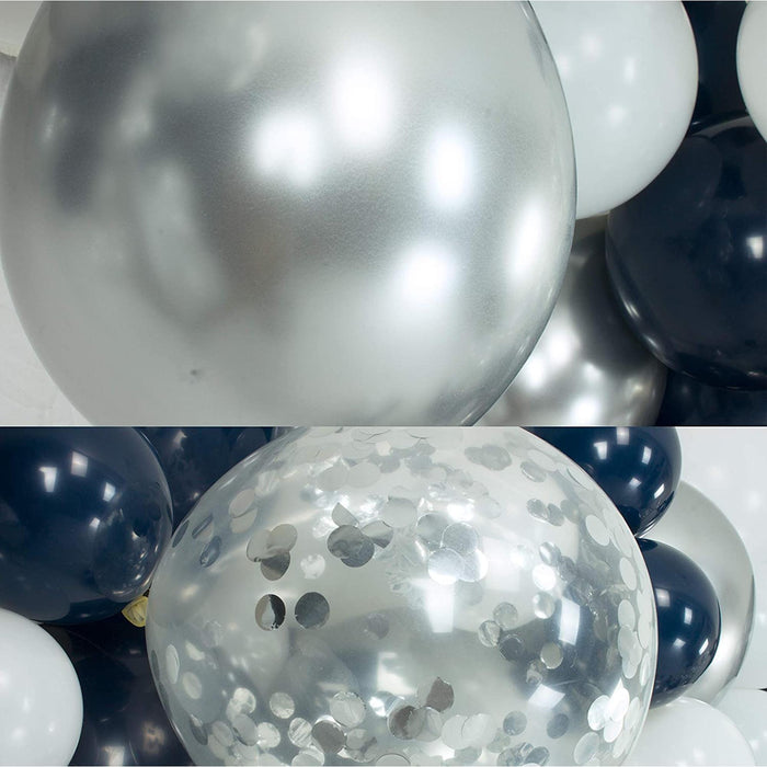 10-Foot DIY Navy Blue and Silver Balloon Arch and Garland Kit with Silver Confetti Balloons