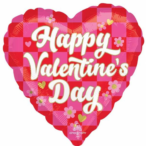 Checkerboard Happy Valentine's Day 18-Inch Heart Foil Balloon