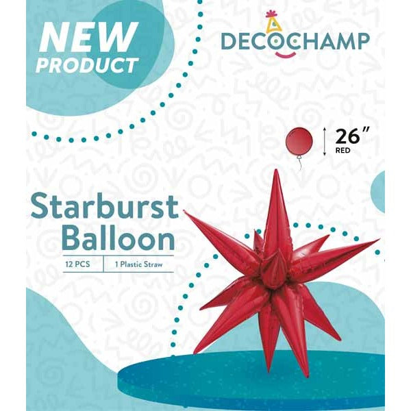 Decochamp Red Starburst Foil Balloon, 26 Inch
