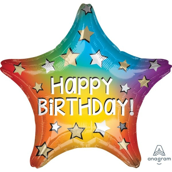 Happy Birthday Rainbow Star Foil Balloon, 19 Inch