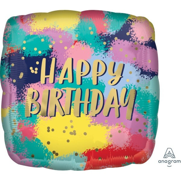 Painted Birthday Colours 18" Square Foil Balloon