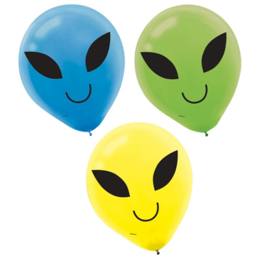 12" Blast Off Alien Birthday Balloons - Pack Of 15