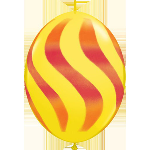 12" Quicklink Yellow With Orange/Red Wavy Stripes Latex Balloons (50/Pk)