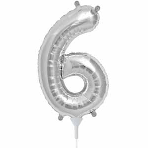 Silver Number 6 Balloon, 16 Inch