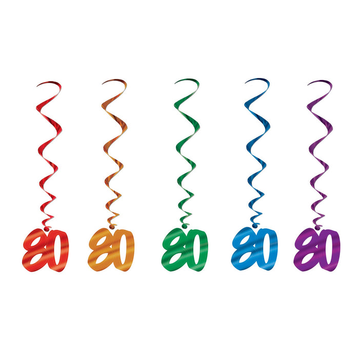 Retro Revival Totally 80 Whirls in Assorted Colors for Nostalgic Celebrations (5/Pk)