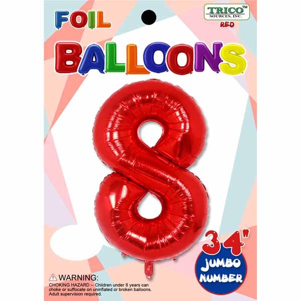 34-Inch Red Number 8 Foil Balloon