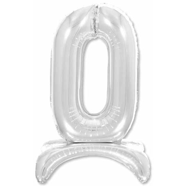 26-Inch Silver Stand-Up Number 0 Balloon