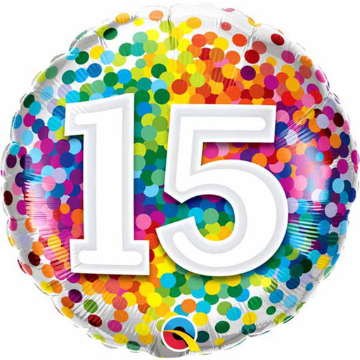 15 Rainbow Confetti 18" Round Balloons Pack