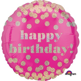 Happy Birthday Dotty 18" Round Holographic Foil Balloon