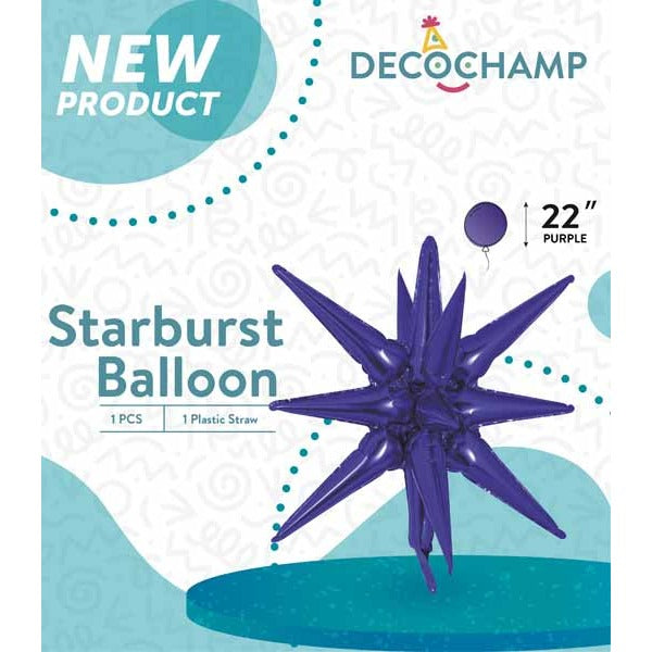 DecoChamp Purple Starburst Foil Balloon, 22 Inch
