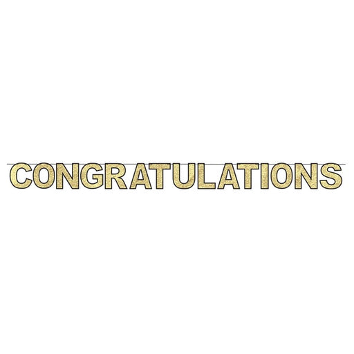 Black & Gold Glitter Print Congratulations Streamer, 11 ft