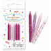 Pink Birthday Candles with Holders, 12 Pack