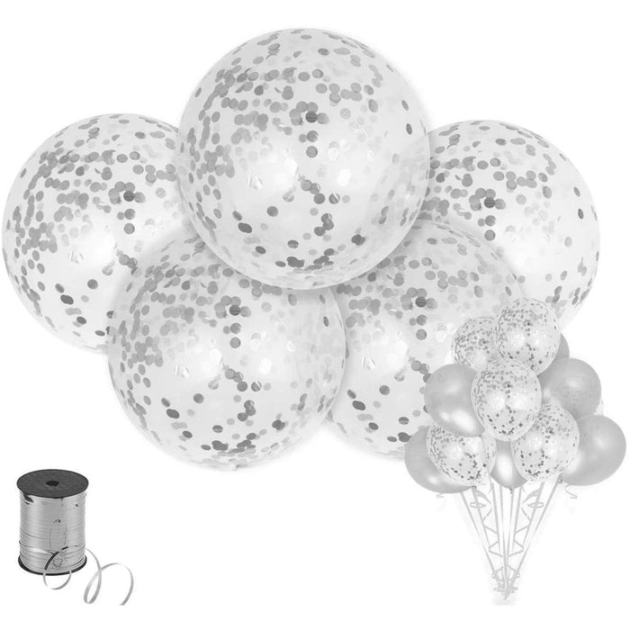 16-Foot DIY White and Gray Balloon Garland and Arch Kit with Giant Silver Confetti Balloons