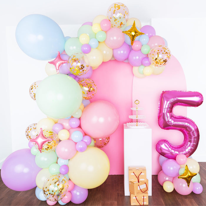 16 Foot DIY Pastel Unicorn Balloon Arch and Garland Kit with 5th Birthday Balloon