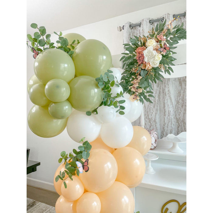 16ft Sage, Peach and White Balloon Arch and Garland Kit