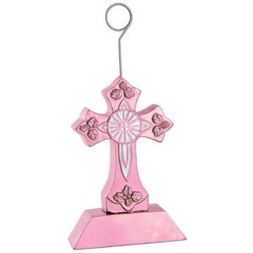 Pink Cross Photo and Balloon Holder
