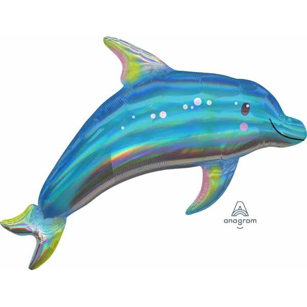 Holographic Blue Dolphin Foil Balloon, 29 Inch