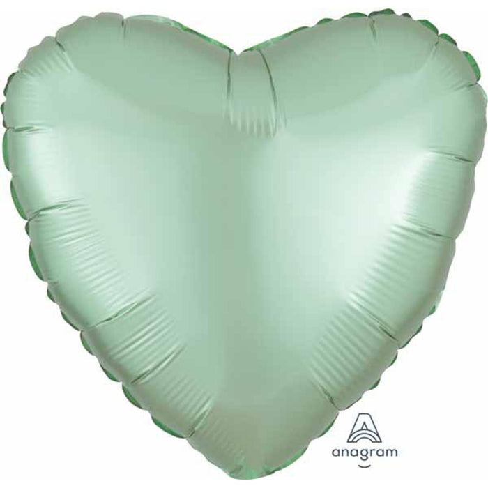 18" Heart Shaped Mint Green Balloon With Satin Luxe Finish - Complete Package