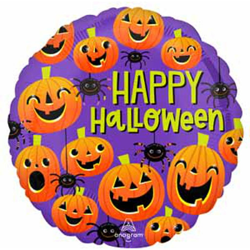 Happy Halloween Spiders and Pumpkins Foil Balloon - 18"