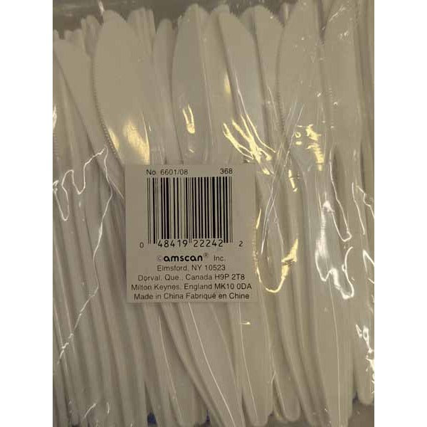 White Plastic Knives, 100 Pack