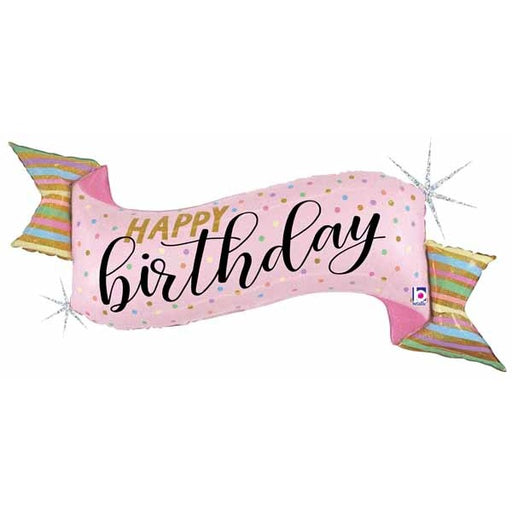 45" Pastel Happy Birthday Banner Holographic Foil Balloon