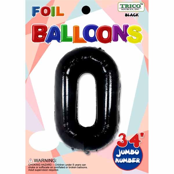 34-Inch Black Number 0 Foil Balloon