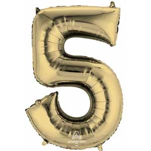 34-Inch White Gold Number 5 Balloon