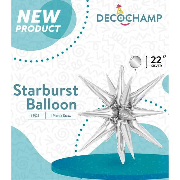 DecoChamp Silver Starburst Foil Balloon, 22 Inch