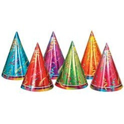 6.5-Inch Prismatic Cone Party Hats, 6-Pack