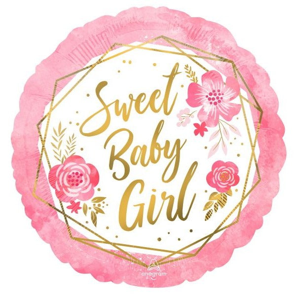 Baby Girl Floral Geo 18-Inch Round Foil Balloon