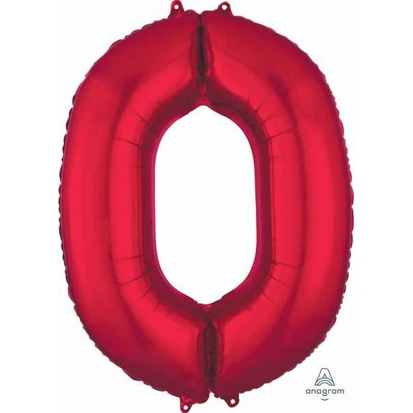 Red Number 0 Foil Balloon, 34 Inch